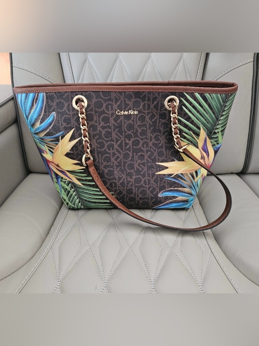 NWOT women’s Calvin Klein Brown Tropical Print Tote
